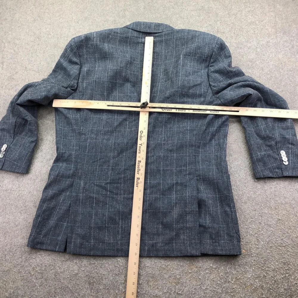 Hugo Boss Blazer Mens 46 Blue Check Tweed Wool Cotton Linen Sport Coat Jacket